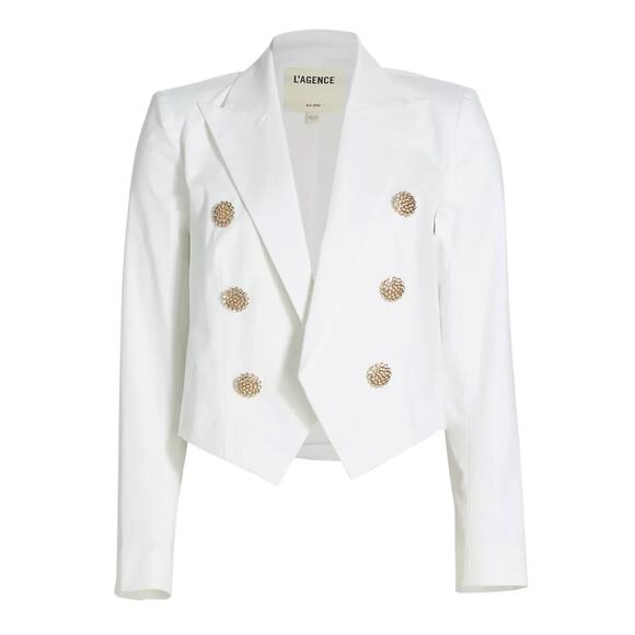 L'AGENCE Jackets & Blazers - NWT L'Agence Size 8 Off White Gold Lila Boxy Preppy Luxury Crop Cotton Blazer